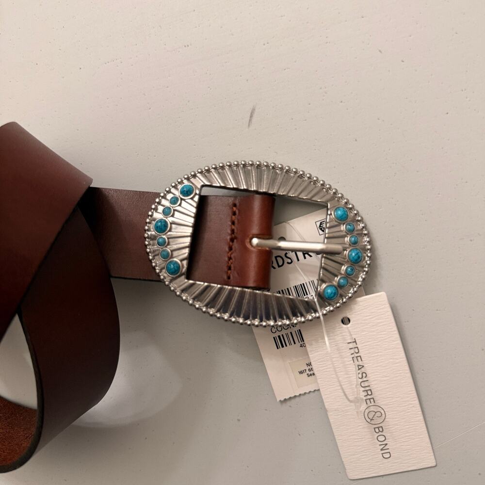 Treasure and Bond Oval Decrotive Buckle Leather Belt